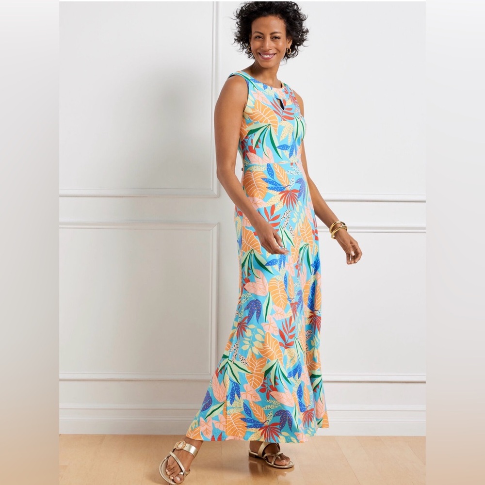 NWT Talbots Plus Jersey Maxi Dress Gathered Leaves Multicolor Vibrant Size 0X